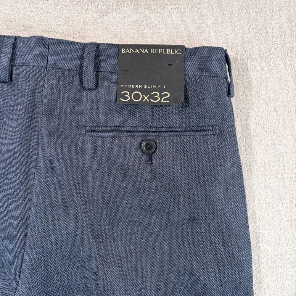 Banana Republic Modern Slim Fit Trouser Pants Navy 100% Linen Men 30x32 NWT $160